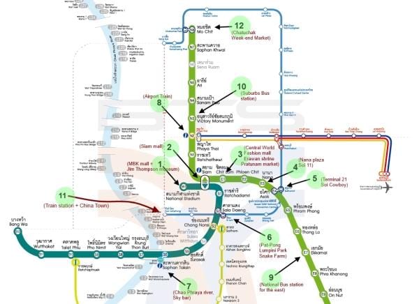 kartta bangkok, bts kartta kanssa nähtävyyksiä