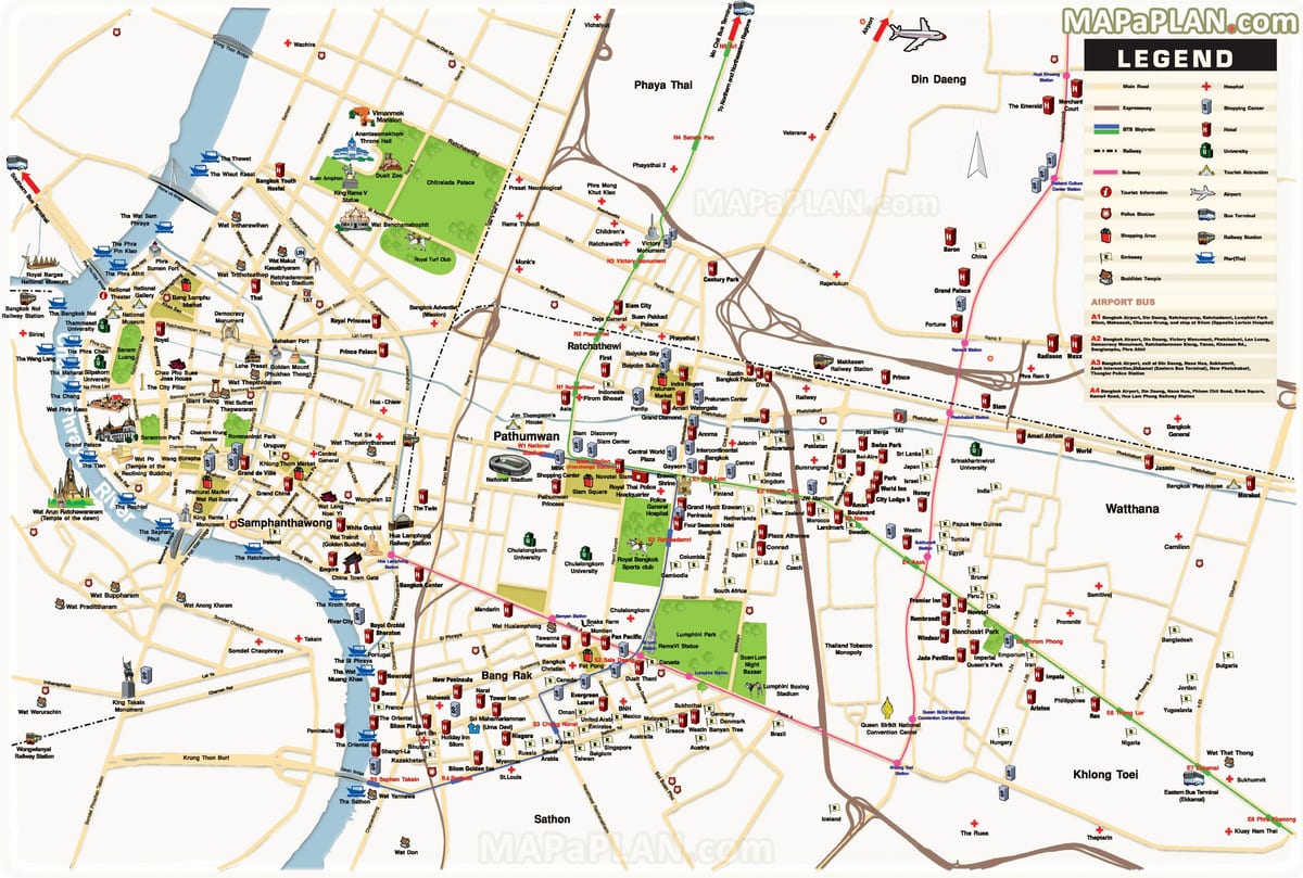 bangkok tärkeimmät nähtävyydet kartta