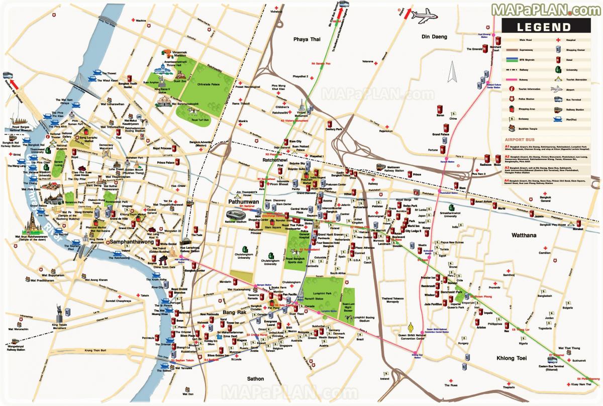 bangkok tärkeimmät nähtävyydet kartta