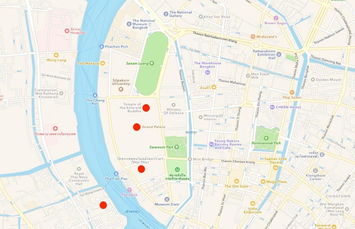 kartta temppeleitä bangkokissa